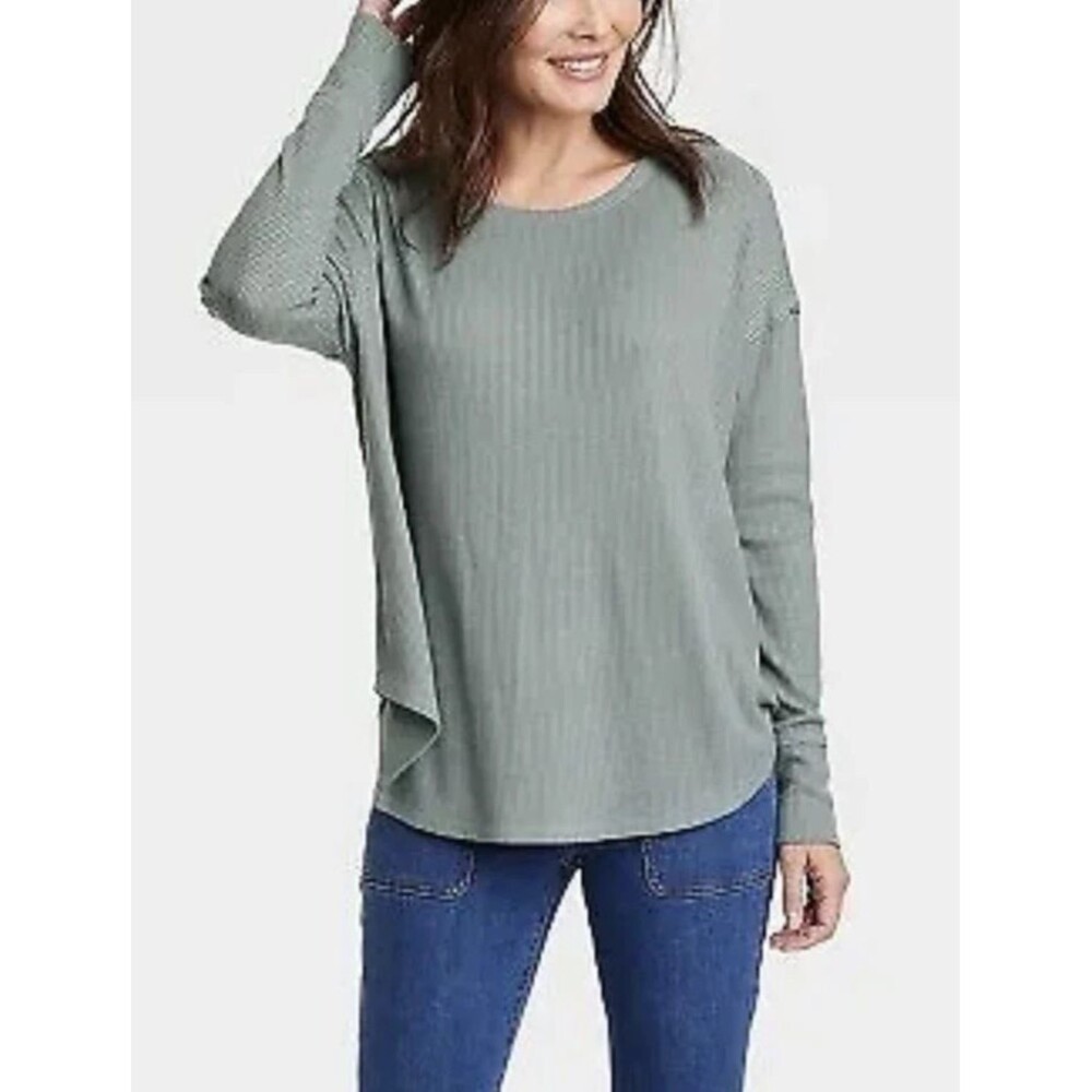 Women’s Crew-Neck Long Sleeve Top, KNOX ROSE (Size M / 8-10) "LIGHT GREEN" - NEW